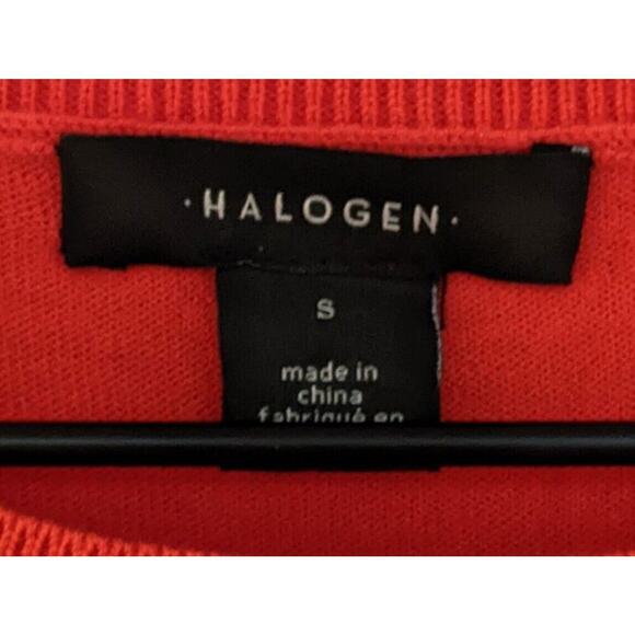 Halogen Sweater Womens S Orange Knit Short Flutter Sleeve Crew Neck Pullover - Picture 3 of 6